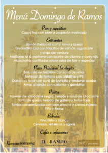 Menú Domingo de Ramos 2018